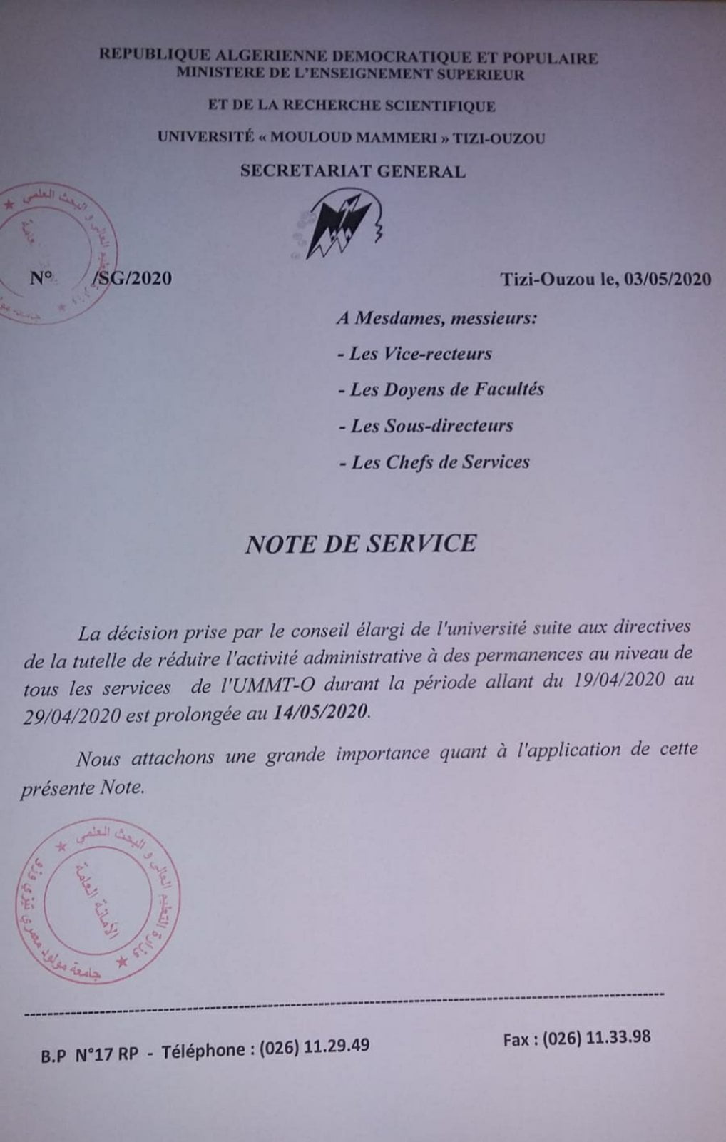 Note de service