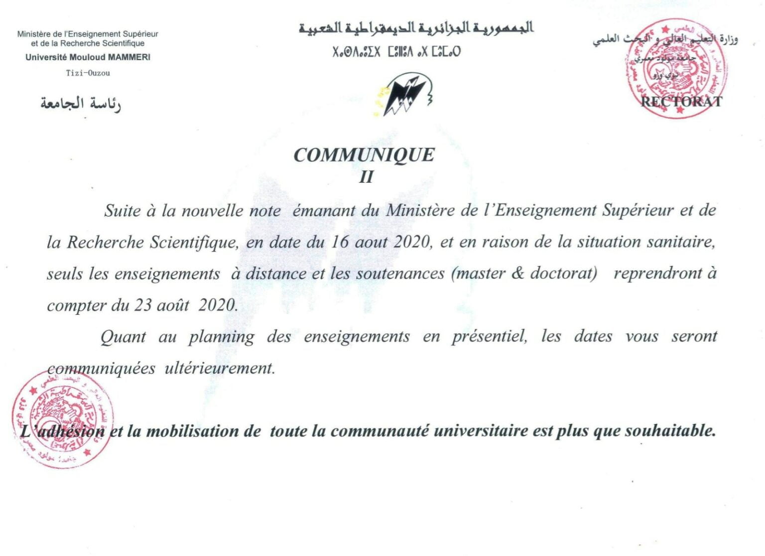 Avis aux étudiants - Mouloud Mammeri University of Tizi-Ouzou
