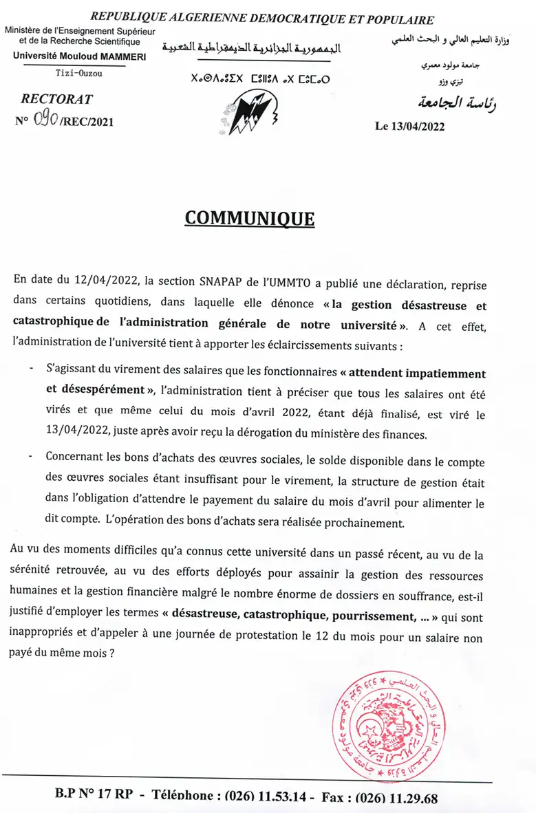 Communiqué du 13 avril 2022 Communiqué du 13 avril 2022