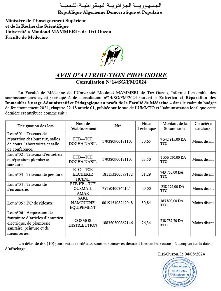 Microsoft Word - Avis d'attribution provisoire