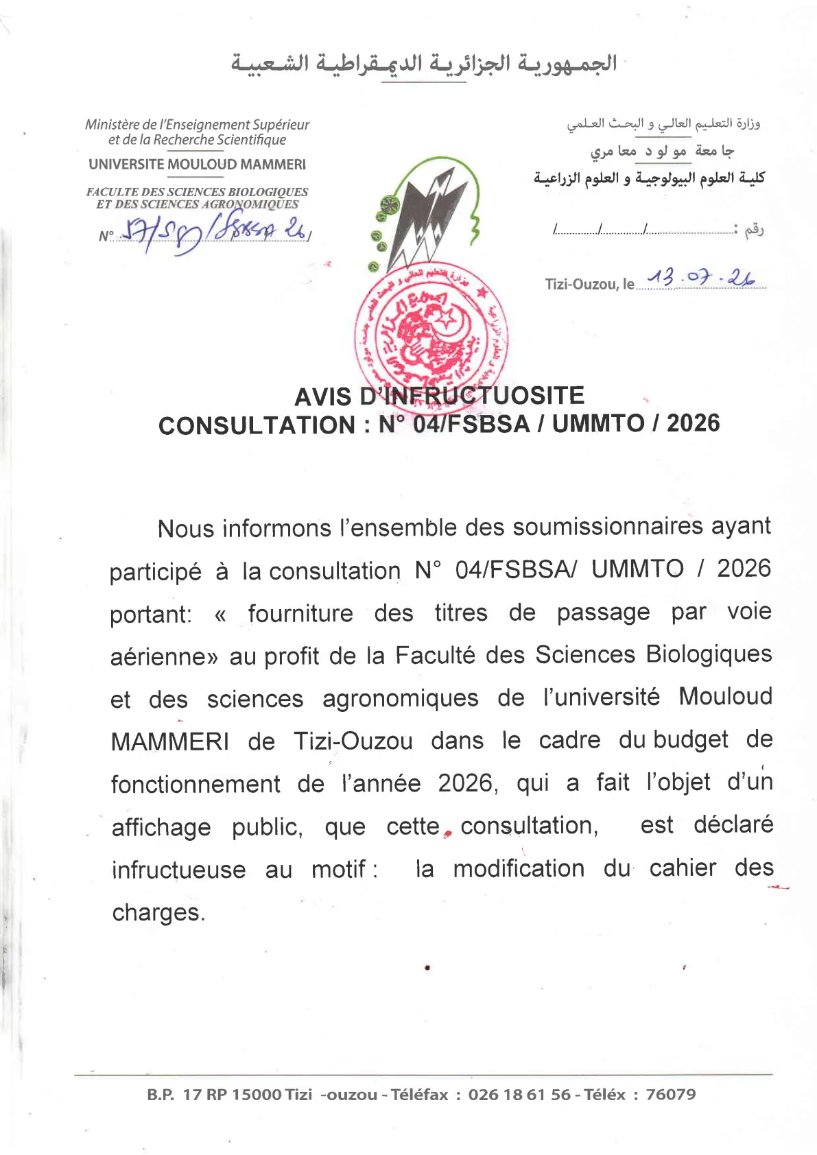 Infrectuosité AC04FSBSA26