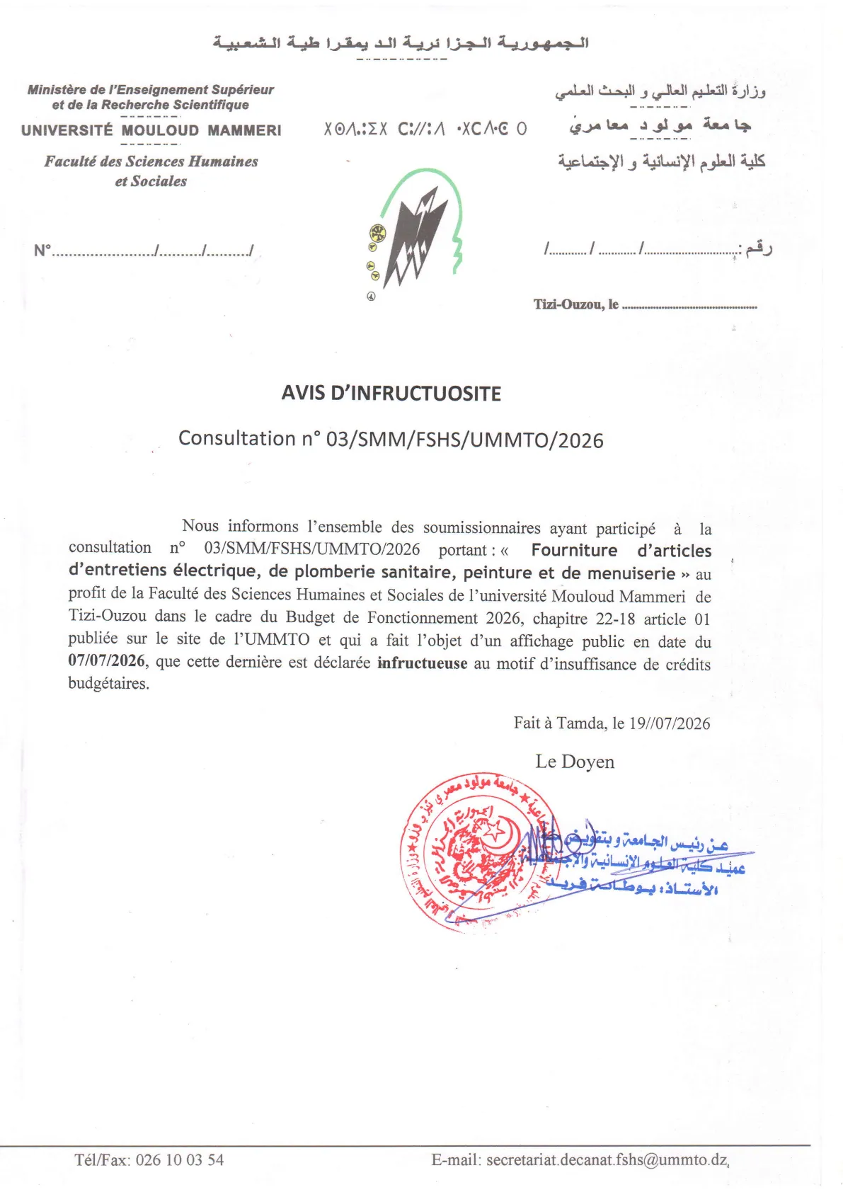 Infructuosité Cons-03FSHS26