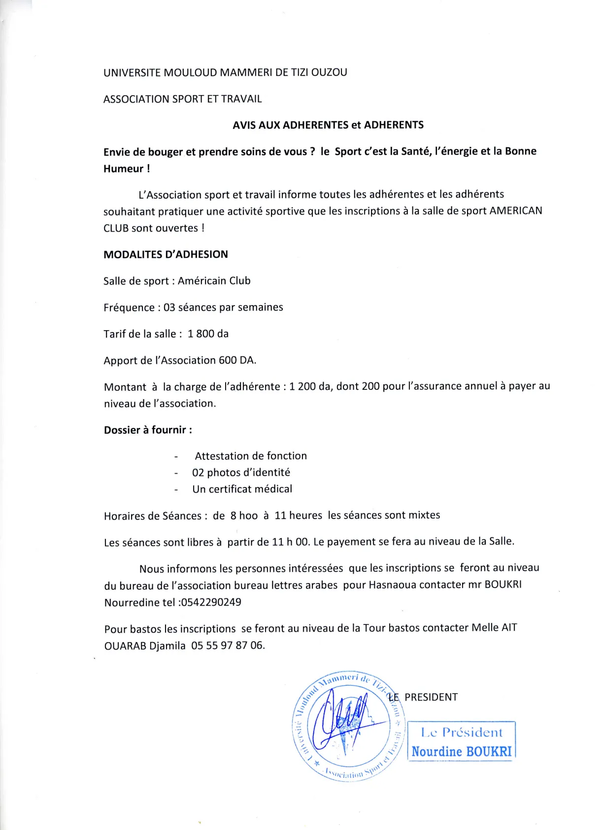 AST-Avis aux adhérents
