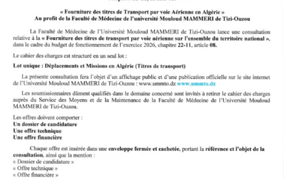 Avis de consultation n°01/SG/FM/UMMTO/2026