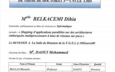 Avis de soutenance de thèse de Doctorat en Informatique de mlle BELKACEMI DIHIA