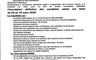 Inscription définitive en 1ere année Doctorat 2024-2025