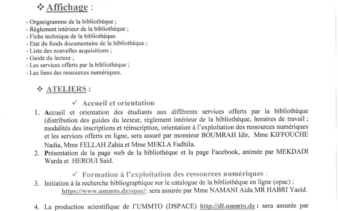 Bibliothèque universitaire : Des journées portes ouvertes au profit de la communauté universitaire