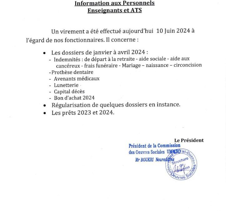 Information aux Personnels Enseignants et ATS
