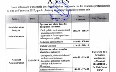 Avis aux fonctionnaires concernant le planning des examens professionnels