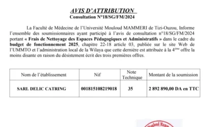 Avis d’Attribution Consultation N°18/SG/FM/2024