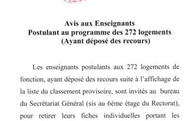 Avis aux enseignants postulants aux 272 logements