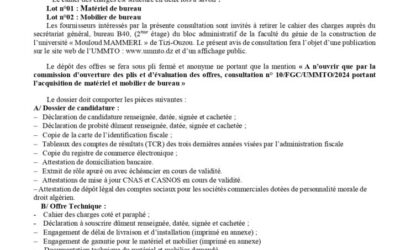 Avis de Consultation N°10/FGC/UMMTO/2024