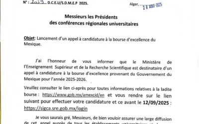 Appel à candidature à la bourse d’excellence du Mexique 2025-2026