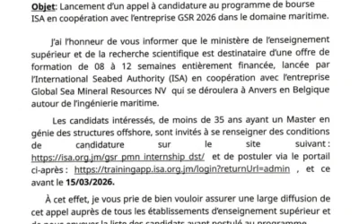 Appel à candidature au programme de bourse ISA en coopération avec l’entreprise GSR 2026 dans le domaine maritime