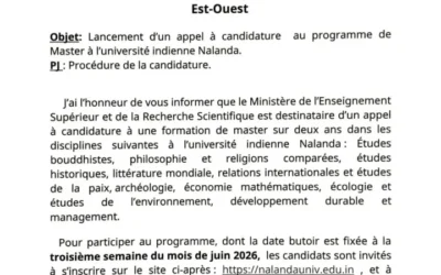 Appel à candidature au programme de Master à l’université indienne Nalanda