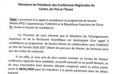 Appel à candidature au programme de bourse Master/PhD. Coparrainé par l’UNESCO et la République Populaire de Chine