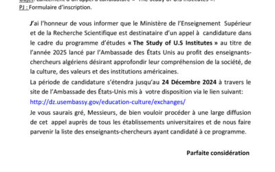 Lancement d’un appel à candidature « The Study of U.S Institutes »