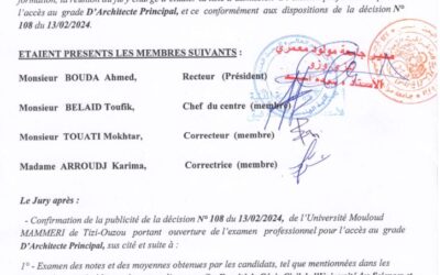 La liste d’admission définitive à l’examen professionnel l’accès au grade d’architecte principal