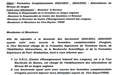Doctorants 2022/2023 et 2024/2025 : Attestation de niveau de langue