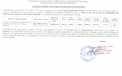 Avis d’attribution provisoire de la consultation N°02/UMMTO/VRDPO/2025