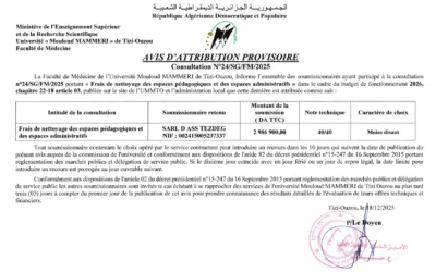 Avis d’attribution provisoire de la consultation N°24/SG/FM/2025