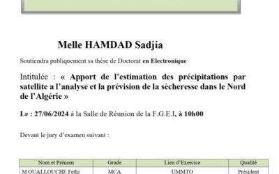 Avis de Soutenance de Thèse de Doctorat LMD de Mme HAMDAD Sadjia