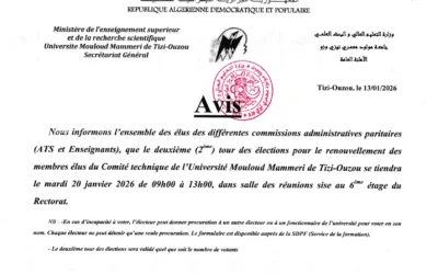 Deuxième tour des élections pour le renouvellement des membres élus du Comité technique