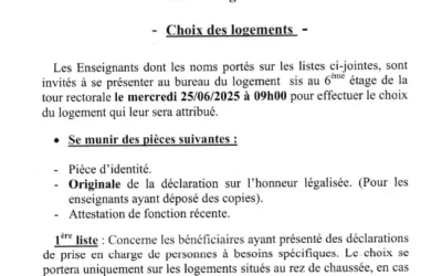 Avis aux enseignants bénéficiaires des 272 logements: Choix des logements