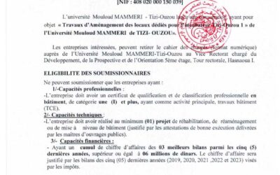 Avis de consultation avec exigence de capacités minimales n°01/VRDPO/UMMTO/2025