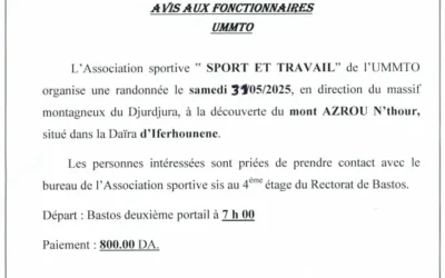 l’Association Sport et Travail Organise une randonnée vers AZROU N’thour