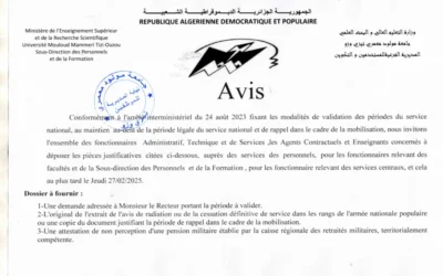 Avis concernant la validation des périodes du service national