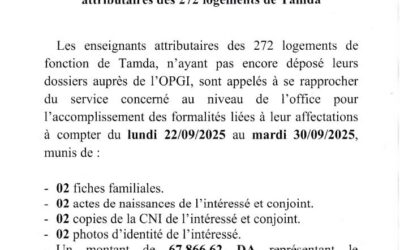 Avis aux enseignants affectataires des 272 logements