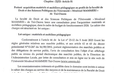 Avis de Consultation N°19 /SMM/FDSP /UMMTO/2024