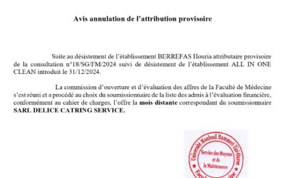 Avis annulation de l’attribution provisoire