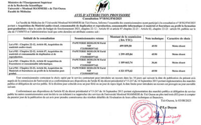 Avis d’attribution provisoire n°18/FM/UMMTO/2025