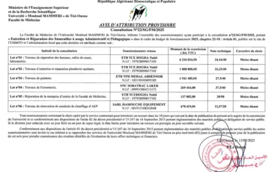 Avis d’attribution n°22/FM/UMMTO/2025