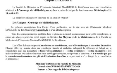 Avis de Consultation N°08/SG/FM/UMMTO/2024