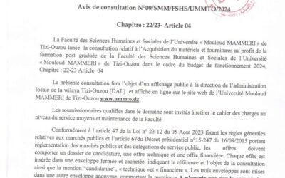 Avis de Consultation N°09/SMM/FSHS/UMMTO/2024