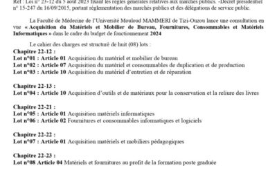 Avis de Consultation N°12/SG/FM/UMMTO/2024