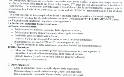 Avis de consultation n°07/FLL/UMMTO/2023