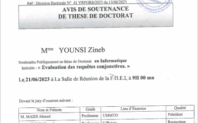 Avis de soutenance Mme YOUNSI Zineb