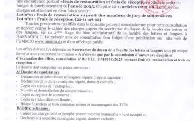 Avis de consultation N° 01/FLL /UMMTO/2025