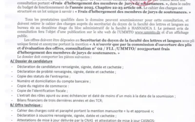 Avis de consultation N° 02/FLL/UMMTO/2025