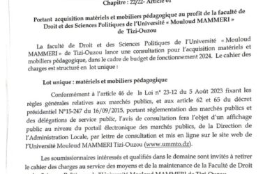 Avis de consultation N°21/SMM/FDSP/UMMTO/2024