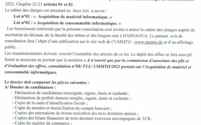 Avis de consultation n°08/FLL/UMMTO/2023