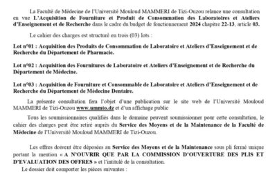 Avis de consultation N°16/SG/FM/UMMTO/2024