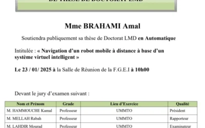 Avis de Soutenance de Thèse de Doctorat LMD de Mme BRAHAMI Amal