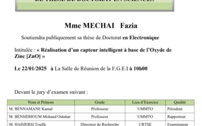Avis de Soutenance de Thèse Doctorat en Sciences de Mme MECHAI Fazia
