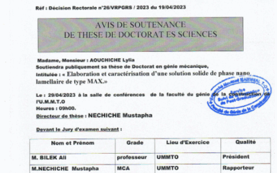 Avis de soutenance Mlle AOUCHICHE Lylia