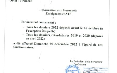 Œuvres sociales: Avis de virement